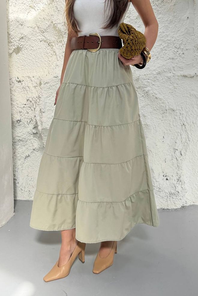 Mode Roy تنورة ماكسي متعددة الطبقات باللون البيج ملابس بالجملة غير رسمي