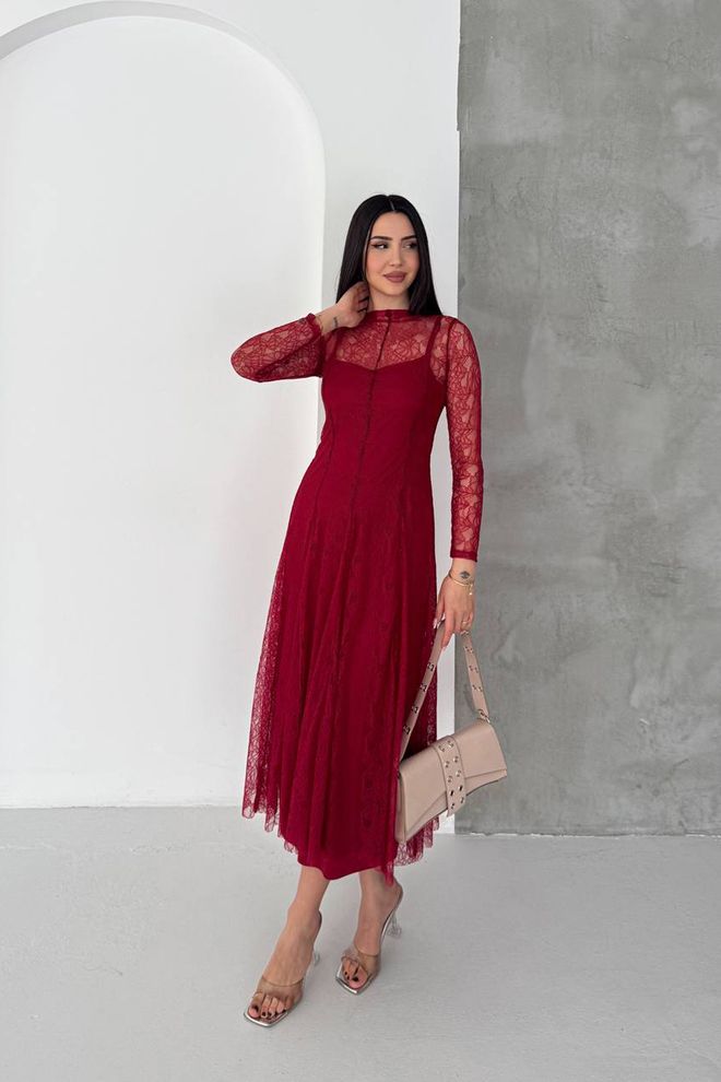 Mode Roy Eleganti Tamsiai Raudona Suknelė Didmeninė prekyba drabužiais Vintažinis