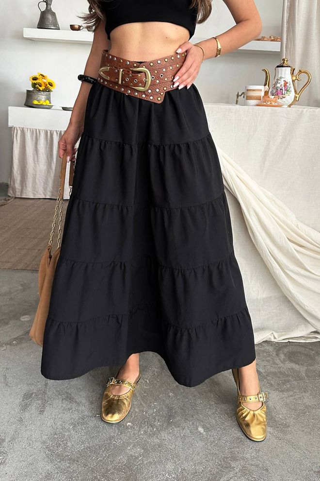 Mode Roy Juoda Boho Sluoksniuota Maxi Sijonas Aukštu Liemeniu Su Pull On Užsegimu Didmeninė prekyba drabužiais Kokteilinė