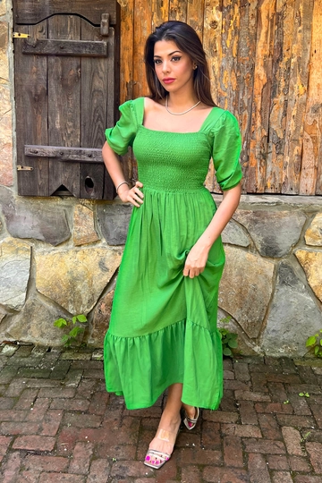 Модел на дрехи на едро носи  Дълга Рокля С Яка Мадона - Зелена
, турски едро рокля на Mode Roy