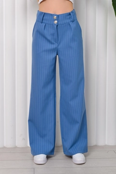 Veleprodajni model oblačil nosi MRO10234 - Striped Palazzo Trousers Tngr01 - - Indigo, turška veleprodaja Hlače od Mode Roy