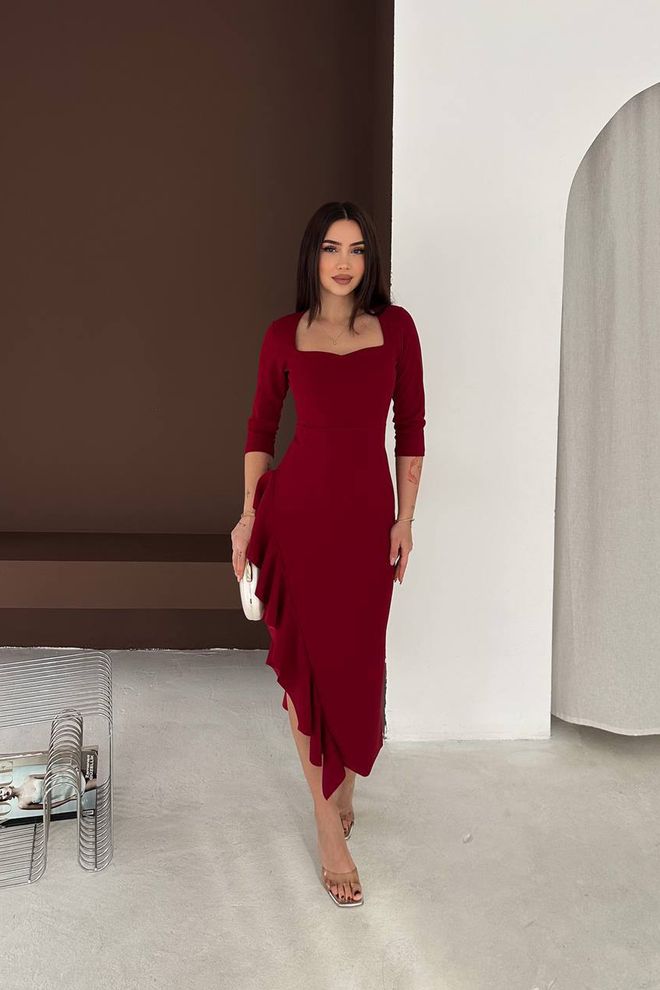 Mode Roy Vestito Bordeaux Fit And Flare Midi Abbigliamento all'ingrosso Sexy