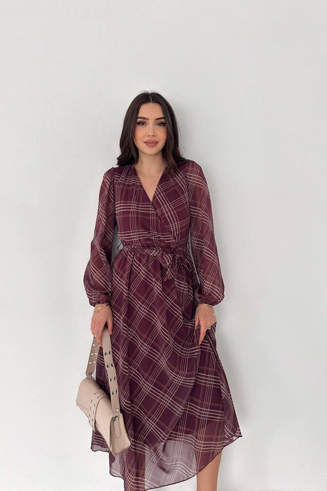 Mode Roy Бордо Рокля С Цип С Каре Дрехи на едро Скромна мода