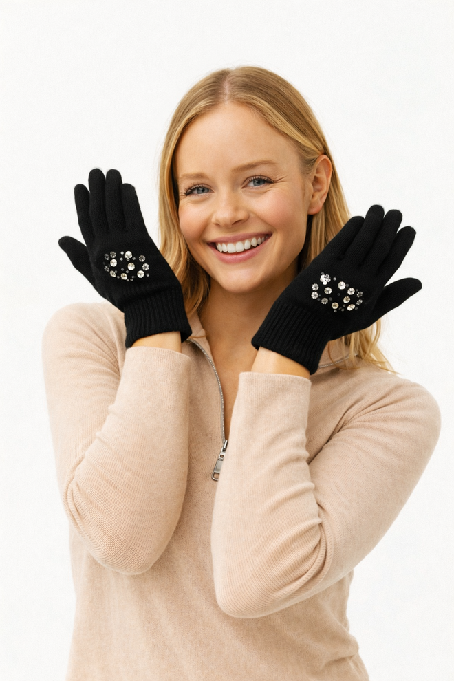 Mode Roy Stone Embroidered Knitwear Snow Gloves Black Wholesale Clothing 2