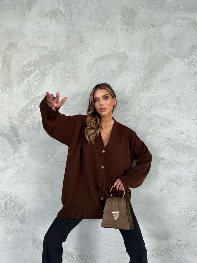 My Fashion Απλό Pique Cardigan Καφέ Χονδρικό εμπόριο ενδυμάτων Casual