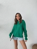 A wholesale clothing model wears myf10075-soft-hooded-sweater-green, Turkish wholesale  of 