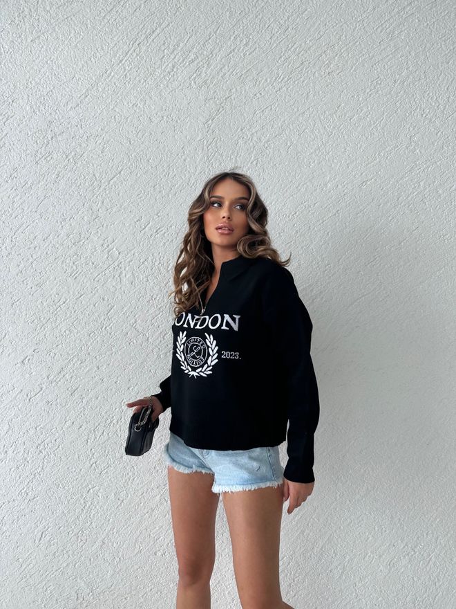 My Fashion London Πουλόβερ Με Φερμουάρ Μαύρο Χονδρικό εμπόριο ενδυμάτων Casual