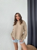 A wholesale clothing model wears myf10087-hooded-soft-sweater-camel, Turkish wholesale  of 