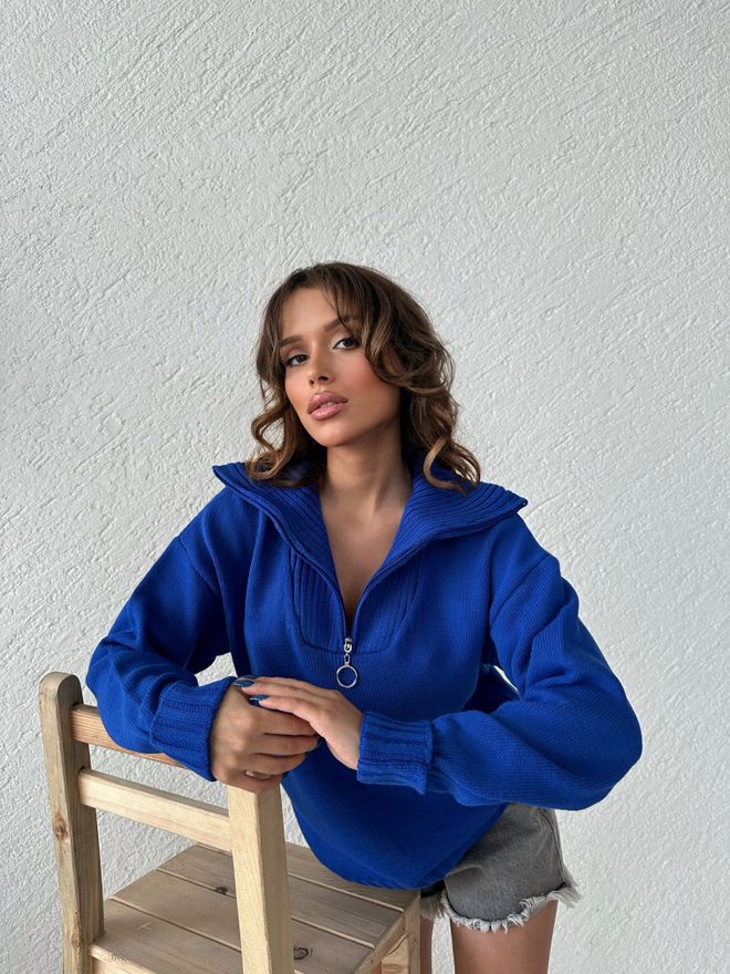 My Fashion Zipper Collar Sweater Saks Wholesale Clothing Work