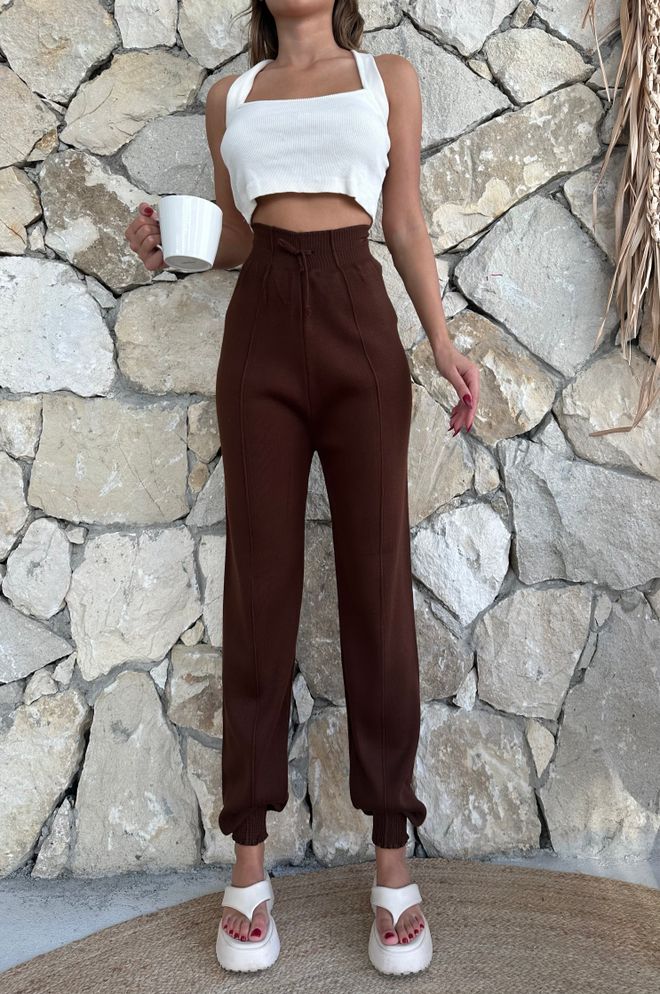 My Fashion Pantalones Pitillo A Rayas Marrón Ropa al por mayor Casual