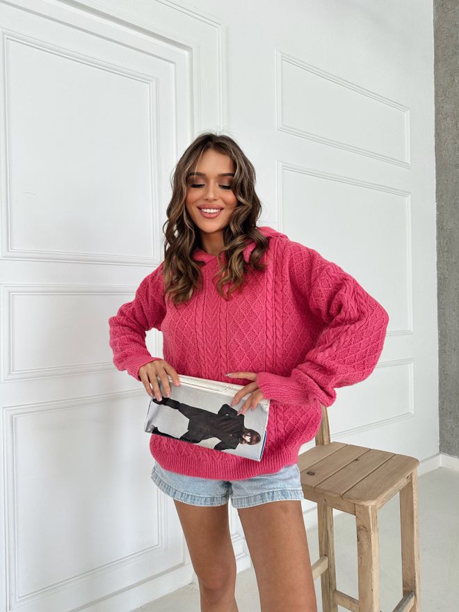 My Fashion Hooded Soft Sweater Fuchsia Wholesale Clothing Work