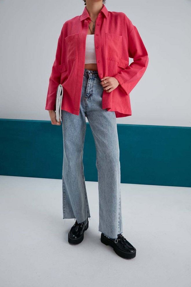 My Fashion Cămașă Din In Cu Buzunar Dublu Fucsia Îmbrăcăminte cu ridicata Casual