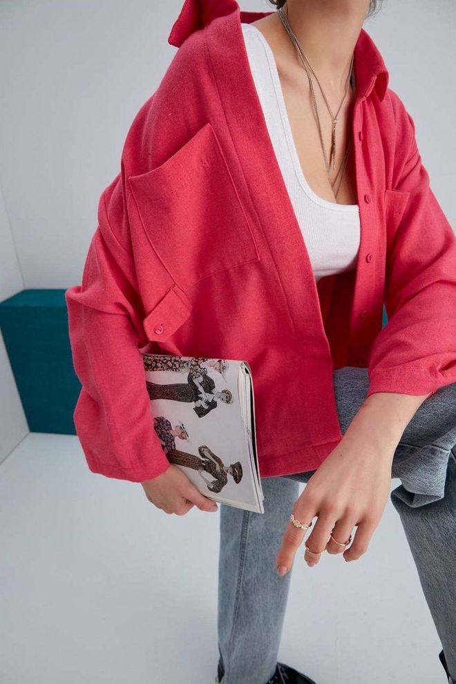 My Fashion Chemise En Lin À Double Poche Fuchsia Vêtements en gros Travail