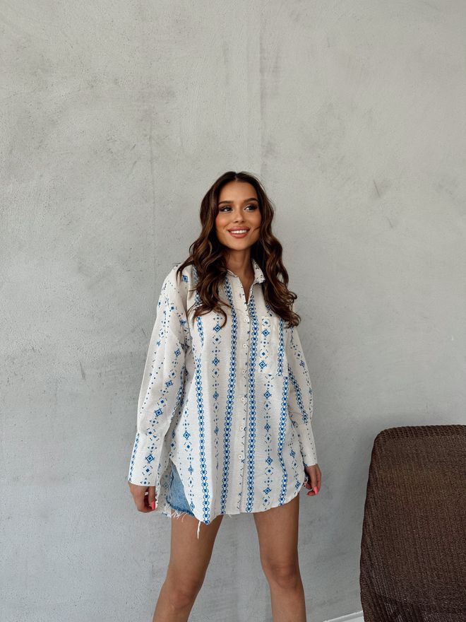 My Fashion Cămașă Cu Model Kilim Albastru Îmbrăcăminte cu ridicata Casual