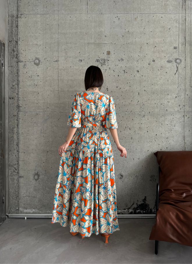 My Fashion Viscose Tulip Pattern Dress Orange Wholesale Clothing Casual