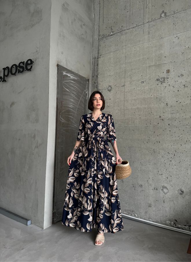 My Fashion Robe Feuille En Viscose Bleu Marine Vêtements en gros Décontracté