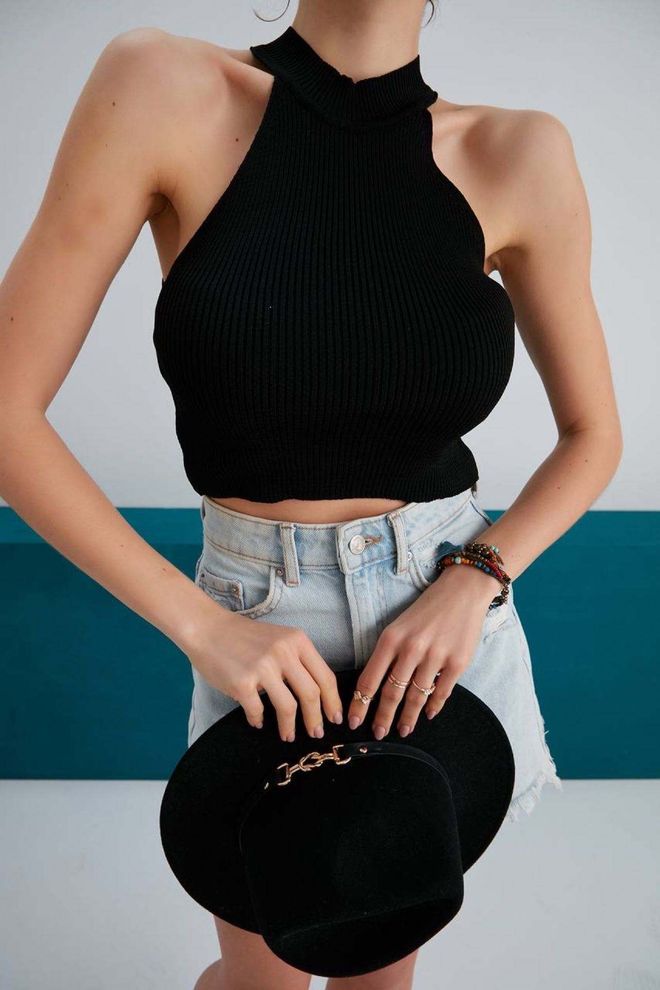 My Fashion Turtle Crop Undershirt Μαύρο Χονδρικό εμπόριο ενδυμάτων Casual