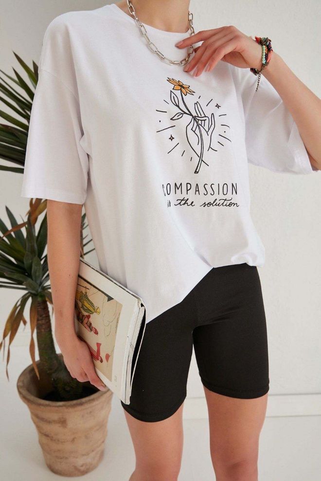 My Fashion T Shirt Mit Compassion Print – Weiß Großhandelskleidung Lässig