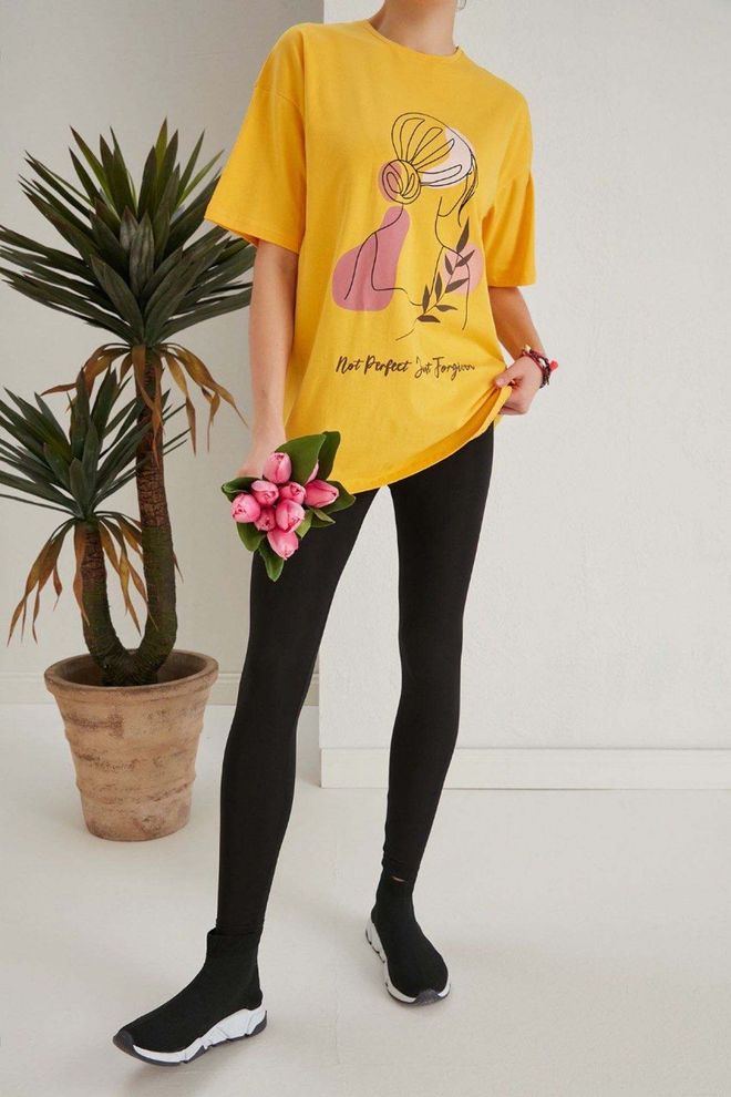 My Fashion Not Perfect Oversize T shirt Μουστάρδα Χονδρικό εμπόριο ενδυμάτων Casual