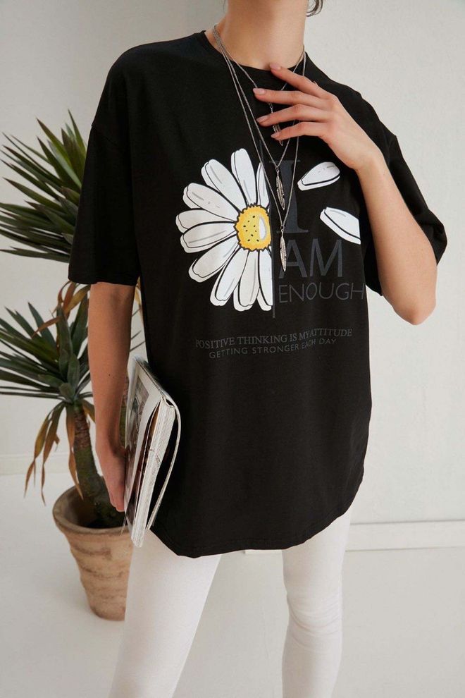 My Fashion Μπλουζάκι Sunflower Oversize Μαύρο Χονδρικό εμπόριο ενδυμάτων Casual