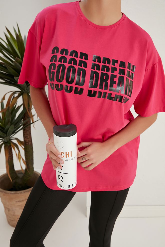 My Fashion Μπλουζάκι Good Dream Print Φούξια Χονδρικό εμπόριο ενδυμάτων Casual