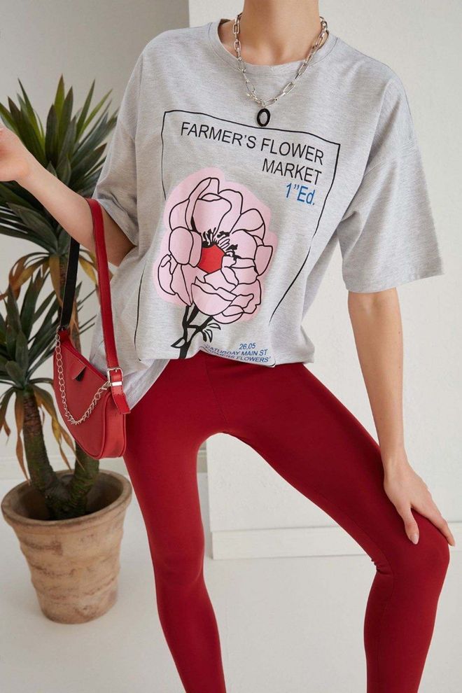 My Fashion Farmers Print T shirt Γκρι Χονδρικό εμπόριο ενδυμάτων Casual