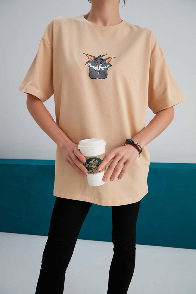 My Fashion T shirt Tom Print Μπεζ Χονδρικό εμπόριο ενδυμάτων Casual