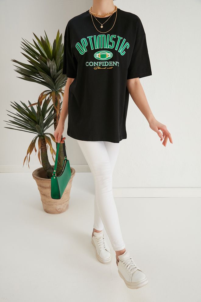 My Fashion Μπλουζάκι Optimistic Print Μαύρο Χονδρικό εμπόριο ενδυμάτων 0