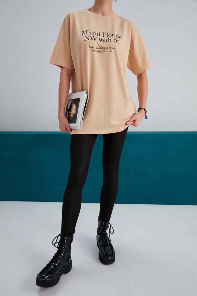 My Fashion Μπλουζάκι Miami Print Μπεζ Χονδρικό εμπόριο ενδυμάτων Casual