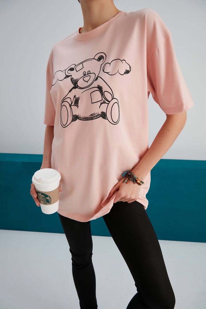 My Fashion Teddy Bear Print T shirt Ροζ Χονδρικό εμπόριο ενδυμάτων Casual