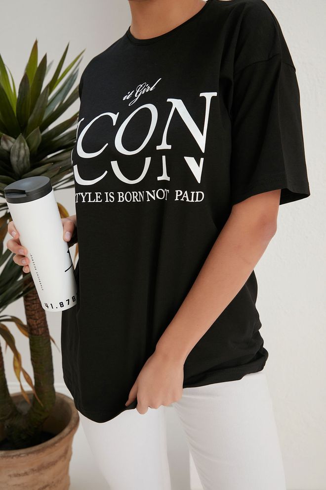 My Fashion Icon Print T shirt Μαύρο Χονδρικό εμπόριο ενδυμάτων Casual