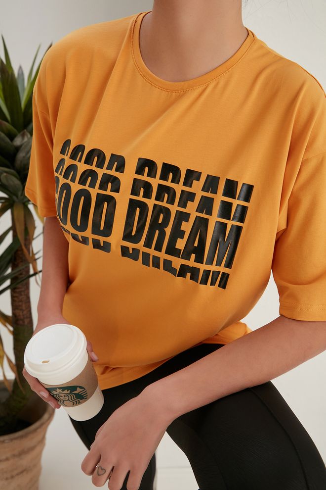 My Fashion Μπλουζάκι Good Dream Print Μουστάρδα Χονδρικό εμπόριο ενδυμάτων Casual