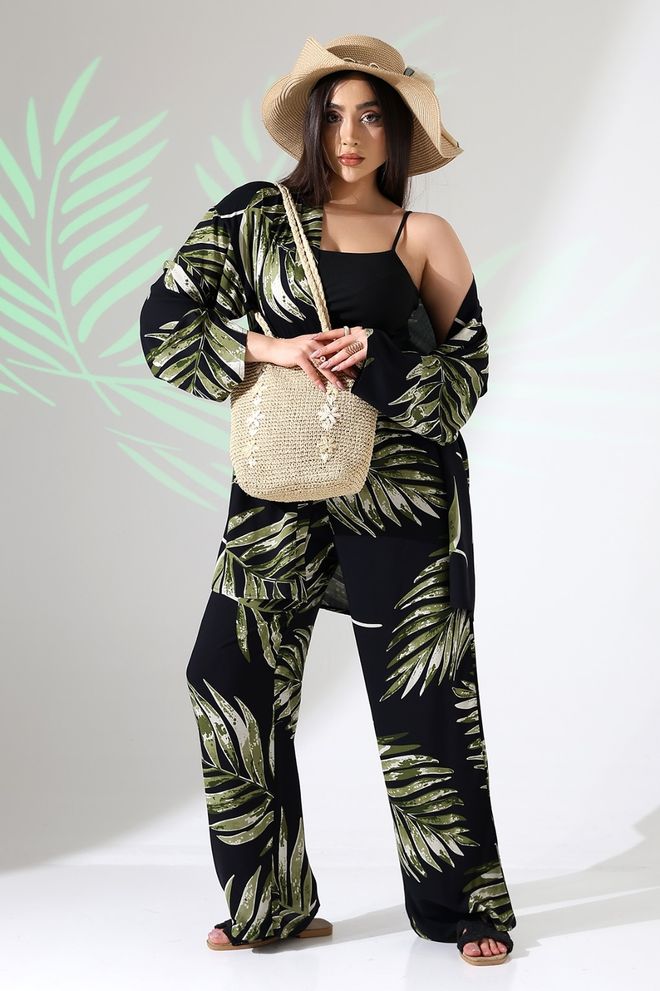 My Jest Fashion Zwart Tropisch Kimono Met Lange Mouwen Groothandel Kleding Casual