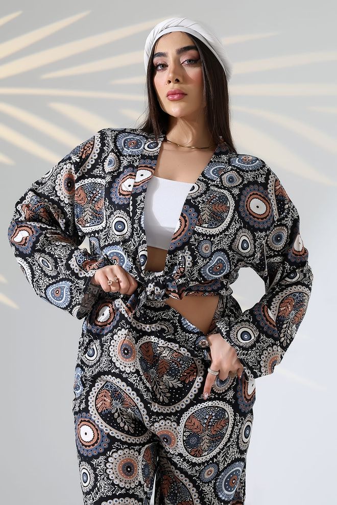 My Jest Fashion Zwarte Boho Kimono Met Paisley print Groothandel Kleding Casual