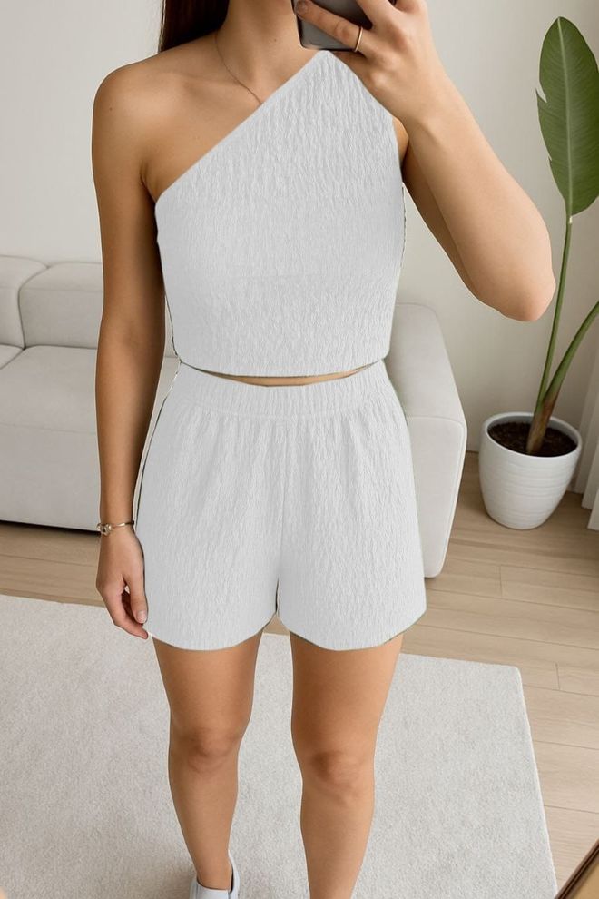 My Jest Fashion Bela Ležerno Seksi Set Z Vratom Z Eno Ramo Oblačila na debelo Ležerno