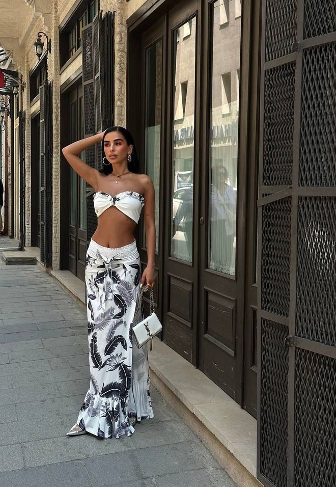 My Jest Fashion Weißes Floral Meerjungfrau Maxi Rock Set Großhandelskleidung Lässig
