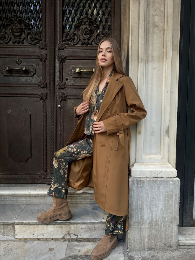 My Jest Fashion Brown Trenchcoat Classic Single Breasted Buttoned Wholesale Clothing Casual