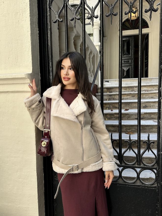 My Jest Fashion السترة البني الفاتح راكب الدراجة بسحاب وطوق مسنن ملابس بالجملة غير رسمي