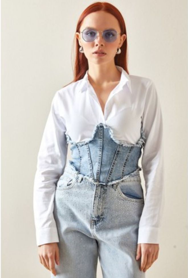 My Jest Fashion Chemise Blanche Slim Fit Style Streetwear Vêtements en gros Décontracté
