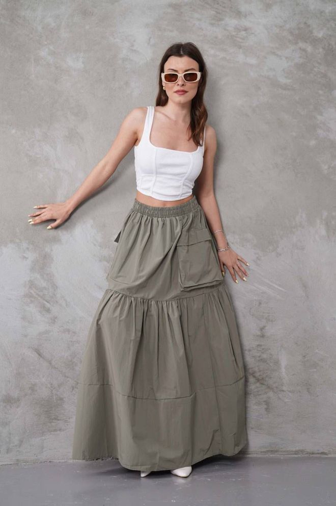 My Jest Fashion Gonna Maxi Cachi A Strati Con Tasche Con Patta Abbigliamento all'ingrosso Modesto