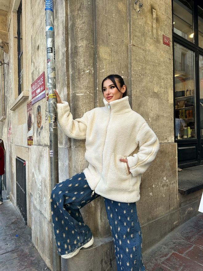 My Jest Fashion Blouson Teddy Beige Grande Taille Avec Col Haut Vêtements en gros Décontracté