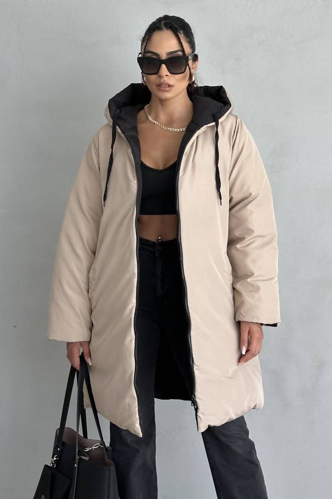 My Jest Fashion Beiger Übergroßer Kapuzen Puffer Mantel Großhandelskleidung Lässig