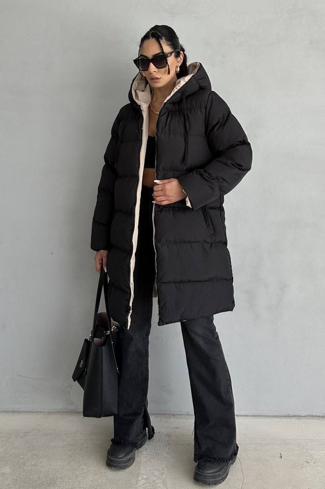 My Jest Fashion Schwarzer Übergroßer Puffer Mantel Mit Kapuze Großhandelskleidung Lässig