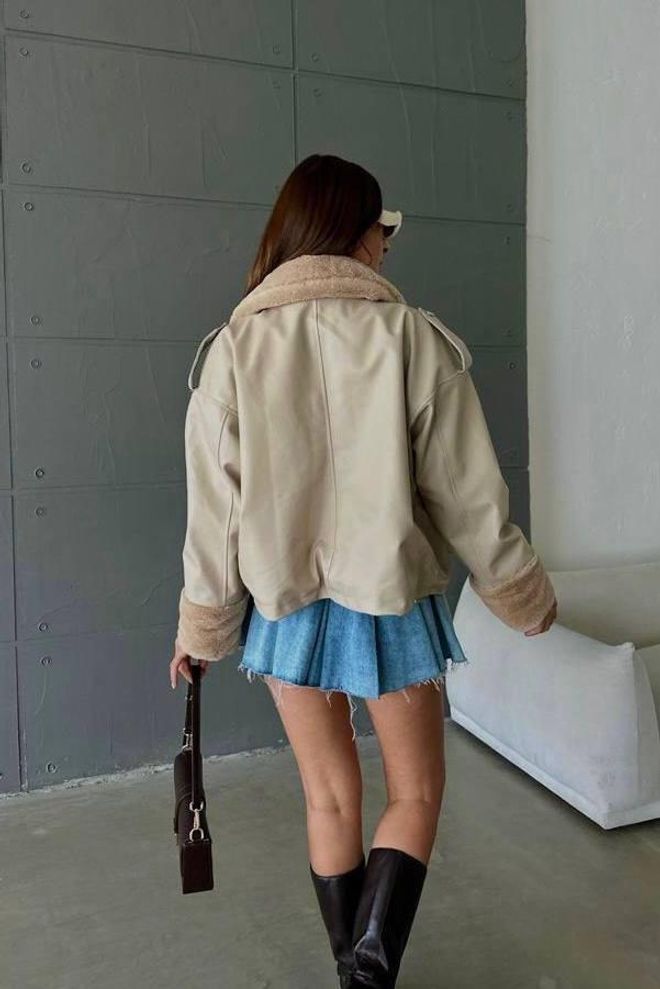 My Jest Fashion Beige Bomber Jacket Oversized Fit With Notched Collar Wholesale Clothing Lounge
