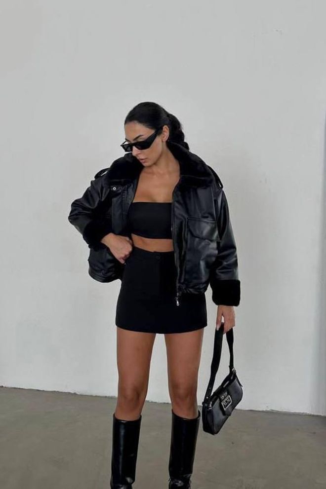 My Jest Fashion Black Bomber Jacket Oversized Crop Zip Up Wholesale Clothing 1
