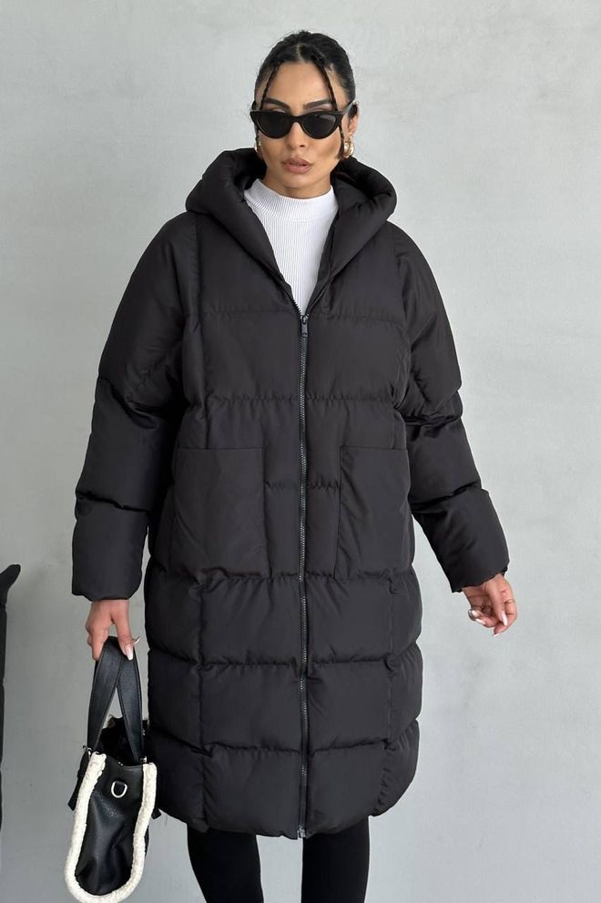 My Jest Fashion Black Oversized Puffer Coat With Hood Wholesale Clothing Modest