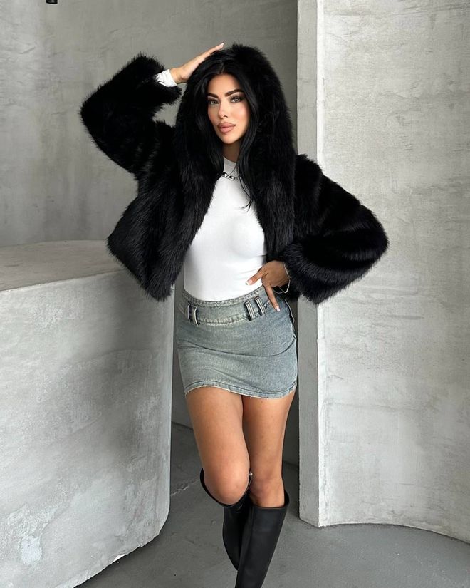 My Jest Fashion Noir Fourrure Blouson Avec Col Cranté Vêtements en gros Décontracté