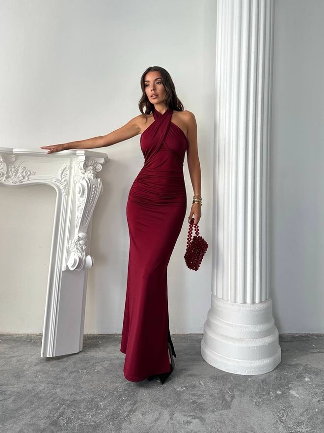 My Jest Fashion Bordeaux Vestito A Guaina Con Scollo All'americana Abbigliamento all'ingrosso Sexy
