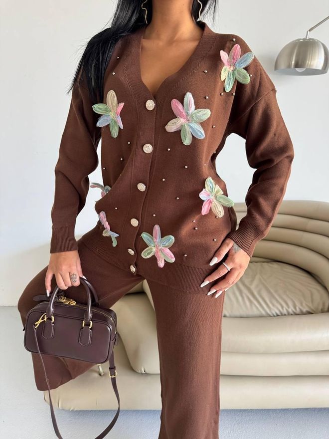 My Jest Fashion Braunes Floral Casual Elegantes Set Großhandelskleidung Lässig