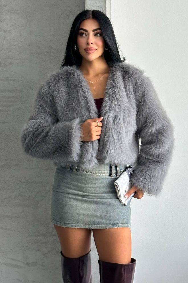 My Jest Fashion Blouson En Fourrure Gris Glamour Vêtements en gros Décontracté